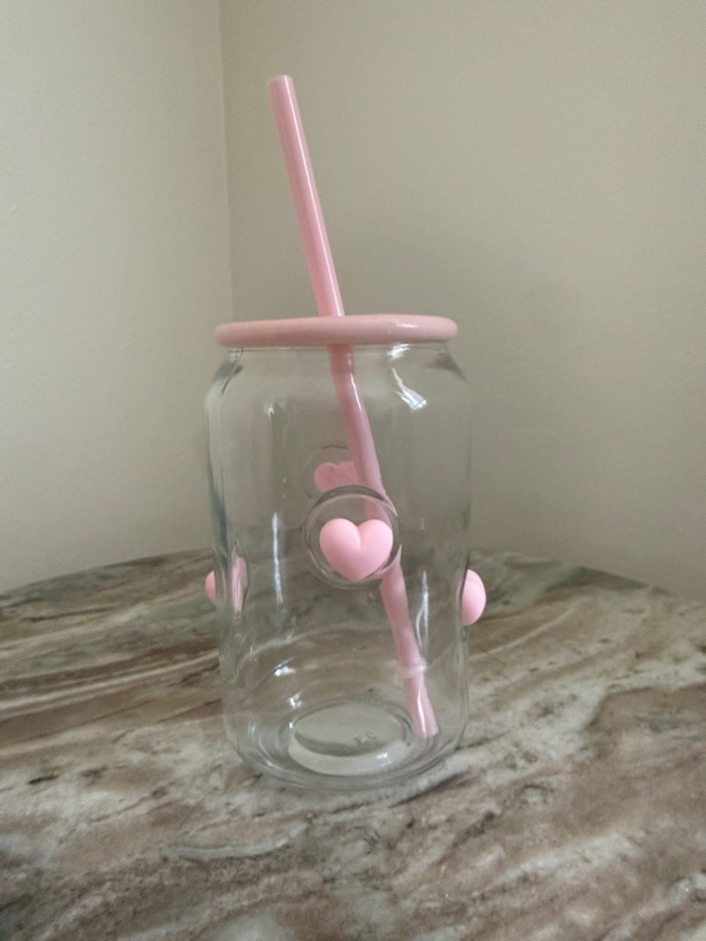 Viral Instagram 16oz pink wHeart Glass Straw Tumbler with Lid and Straw